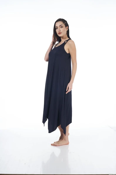 Estiva 22233 Kadın Aksesuar Detaylı Askılı Likra Viskon Günlük Elbise - 4