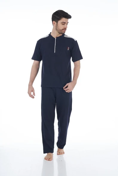 Estiva 22261 Erkek Penye Apolet Desenli Kısa Kollu Pijama Takımı - 1