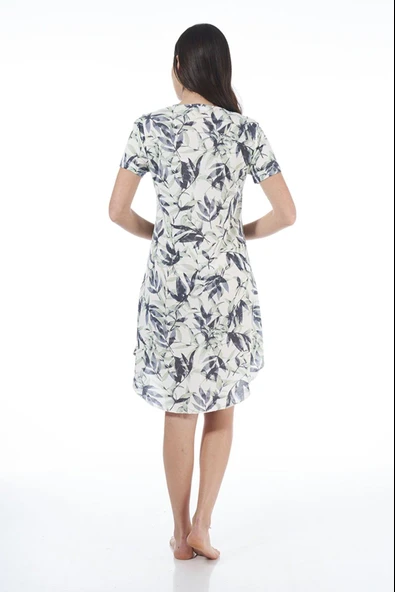 Estiva 22227 Kadın Yaprak Desenli Kısa Kollu Viskon Günlük Elbise - 4