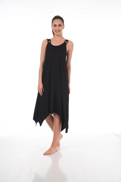 Estiva 22233 Kadın Aksesuar Detaylı Askılı Likra Viskon Günlük Elbise - 6