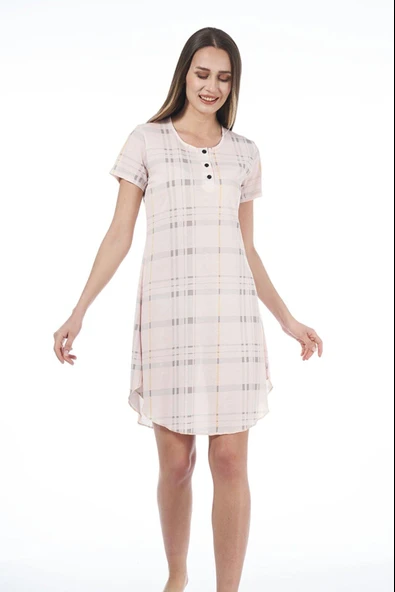 Estiva 22231 Kadın Kare Desenli Kısa Kollu Viskon Günlük Elbise - 2