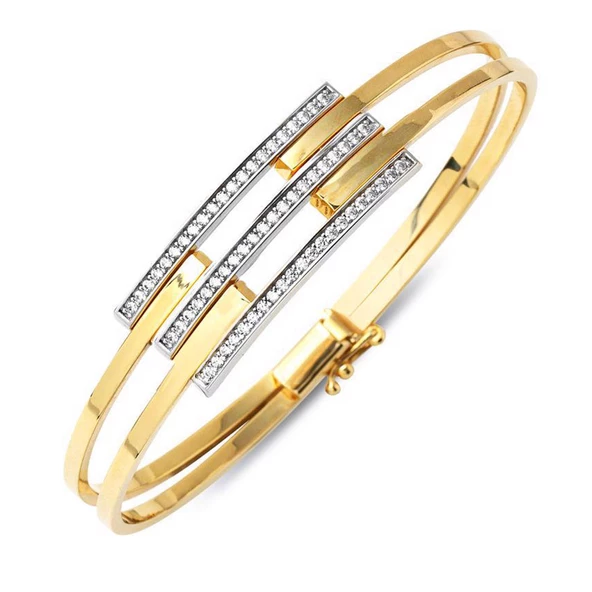 Taşlı Altın Üçlü Kaburga Bilezik ürün görseli 1