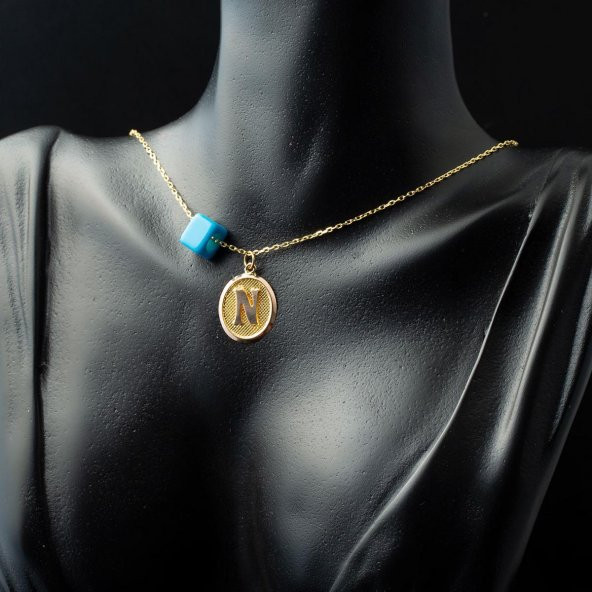 N Harfi Oval Altın Kolye - Resim 2