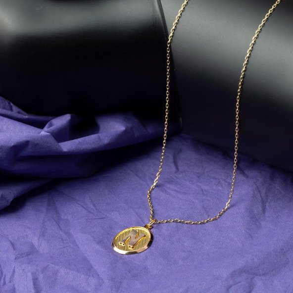 N Harfi Oval Altın Kolye - Resim 3