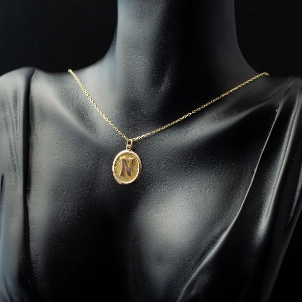 N Harfi Oval Altın Kolye - Resim 4