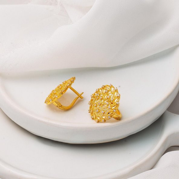 Rüzgargülü Kolye & Küpeli 22 Ayar Altın Set - 4