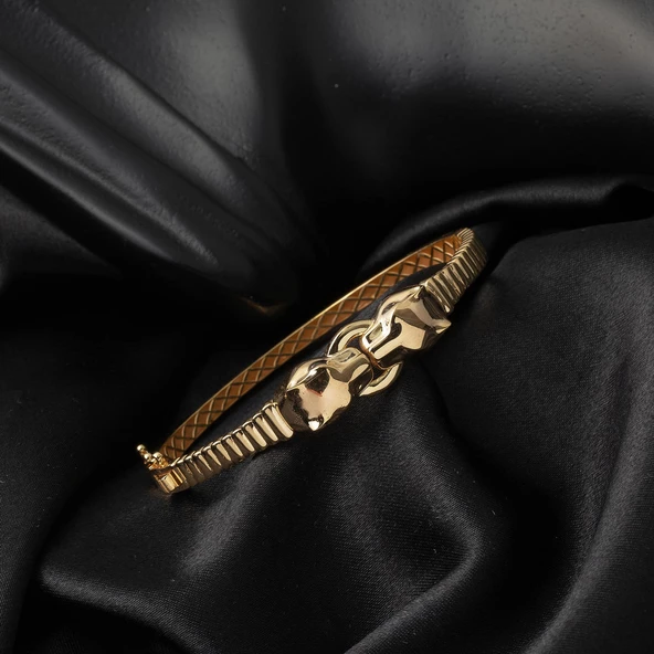 Leona Taşsız Kelepçe Altın Bilezik - Resim 4