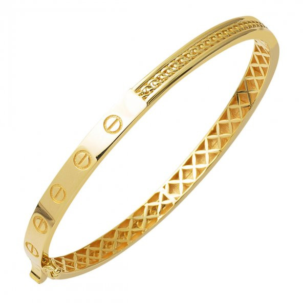 Vidalı Taşsız Altın Kelepçe Bilezik ürün görseli 1