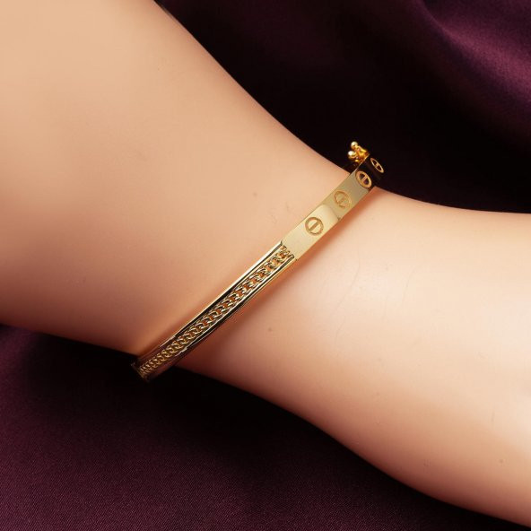 Vidalı Taşsız Altın Kelepçe Bilezik - Resim 2