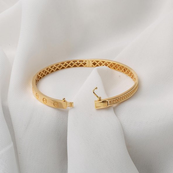 Vidalı Taşsız Altın Kelepçe Bilezik - Resim 3