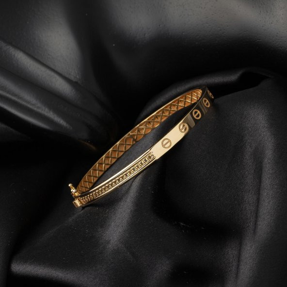 Vidalı Taşsız Altın Kelepçe Bilezik - Resim 4