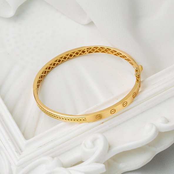 Vidalı Taşsız Altın Kelepçe Bilezik - Resim 5