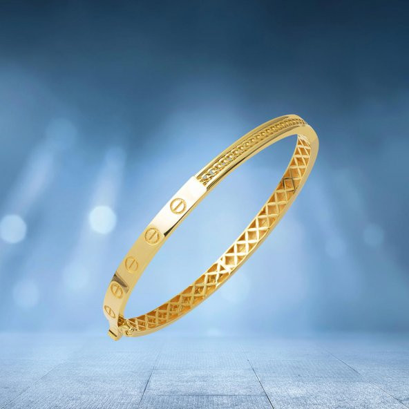 Vidalı Taşsız Altın Kelepçe Bilezik - Resim 6