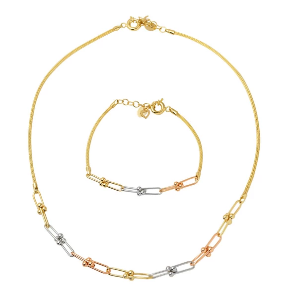 Kolye & Bileklik Ataç Zincir Altın Set