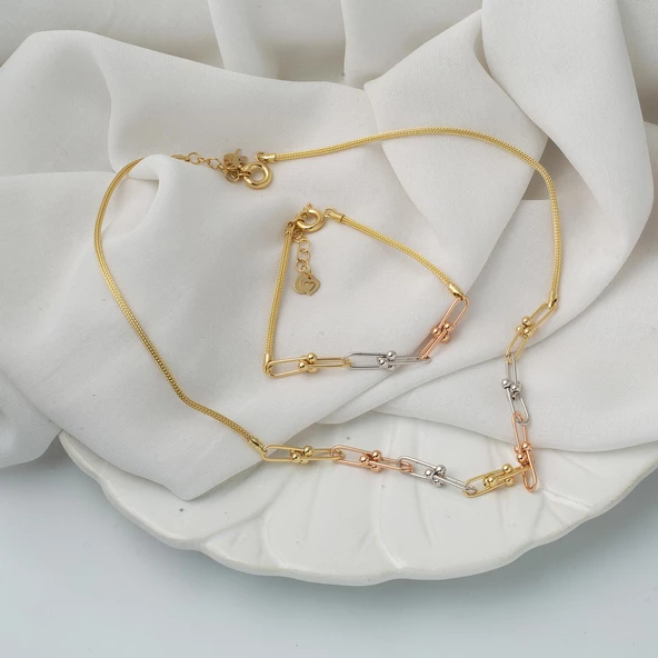 Kolye & Bileklik Ataç Zincir Altın Set - 4