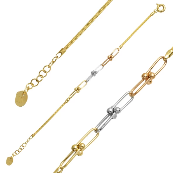 Kolye & Bileklik Ataç Zincir Altın Set - 7