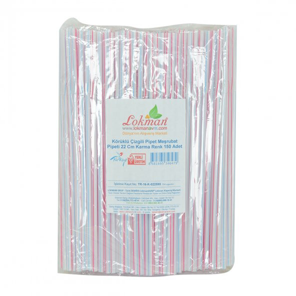 LokmanAVM Körüklü Çizgili Pipet Ayran Kola Meşrubat Pipeti 22 Cm Karma Renk 150 Adet Paket - 4