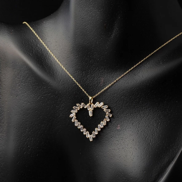 Baget Taşlı 14 Ayar Altın Kalpli Kolye - Resim 2