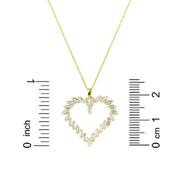 Baget Taşlı 14 Ayar Altın Kalpli Kolye - Resim 5