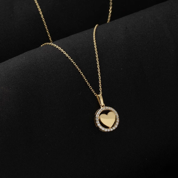 Aşk Çemberi İçinde Kalpli Altın Kolye - Resim 4