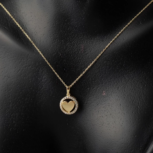 Aşk Çemberi İçinde Kalpli Altın Kolye - Resim 2
