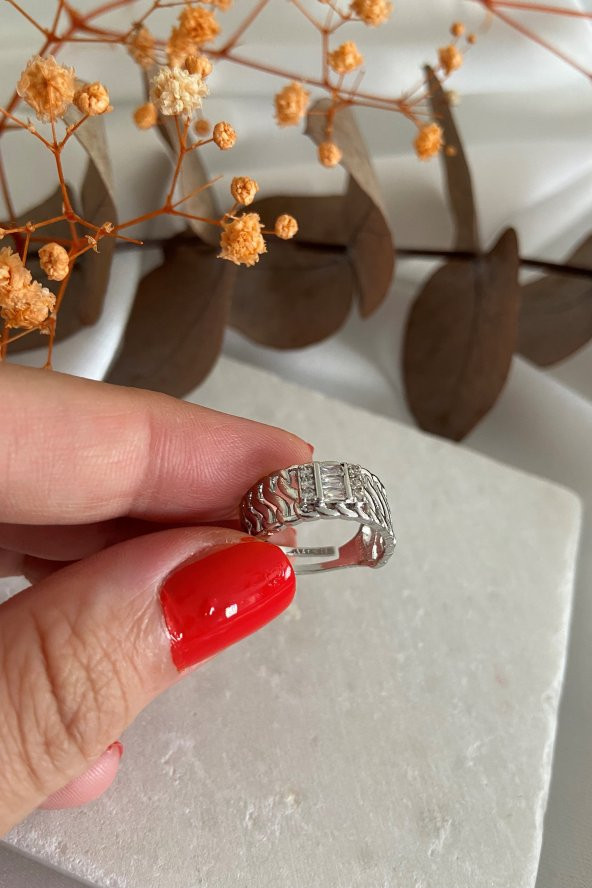 Zincir Desen Üzeri Baget Taşlı Yüzük - 6