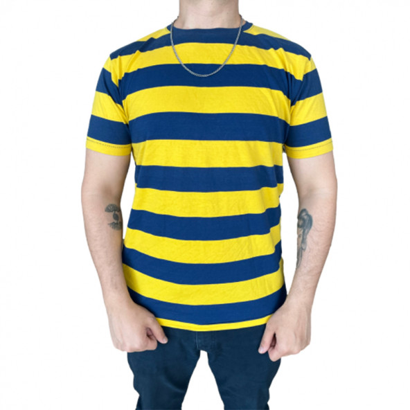 EWP Erkek Sarı Lacivert Sıfır Yaka Basic Tshirt - S Beden