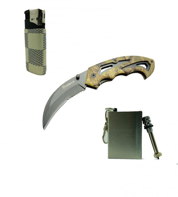 BOKER ÇAKI 19 CM YANINDA ÇAKMAK & BENZİNLİ ÇAKMAK