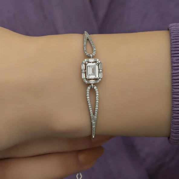 Baget Taşlı Bayan Gümüş Bileklik - 2