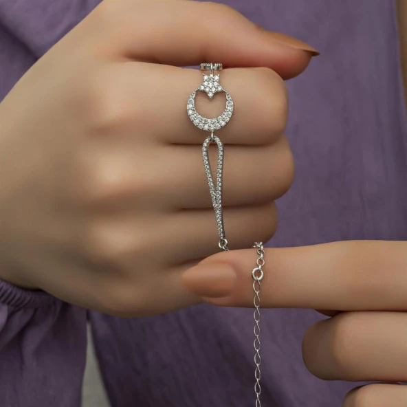 Zirkon Taşlı Ayyıldız Gümüş Bayan Bileklik - 4