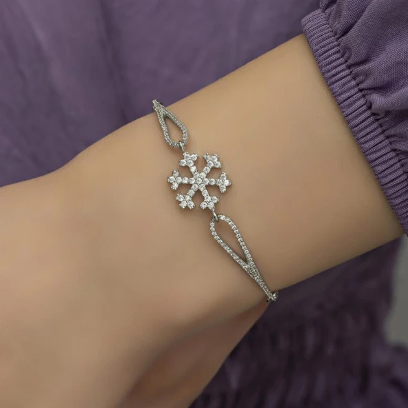 Zirkon Taşlı Kar Tanesi Gümüş Bayan Bileklik - 3