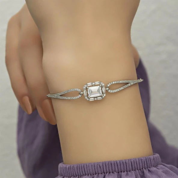 Baget Taşlı Bayan Gümüş Bileklik - 5