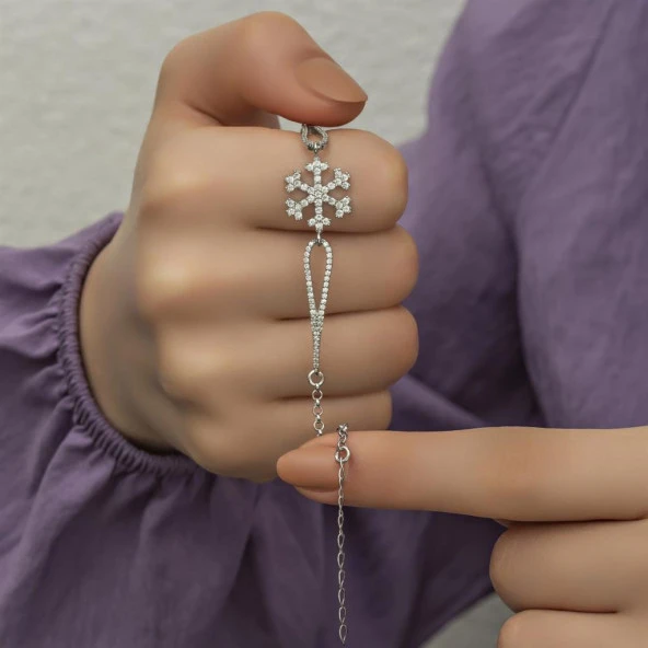 Zirkon Taşlı Kar Tanesi Gümüş Bayan Bileklik - 5