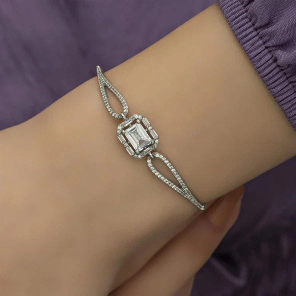 Baget Taşlı Bayan Gümüş Bileklik - 7