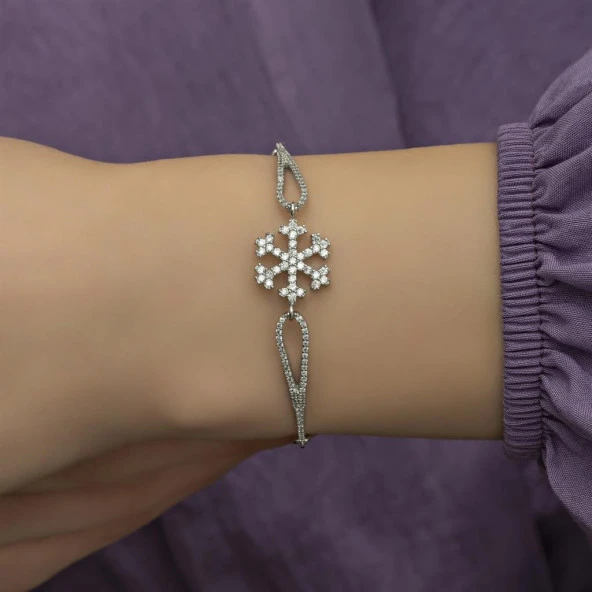 Zirkon Taşlı Kar Tanesi Gümüş Bayan Bileklik - 7