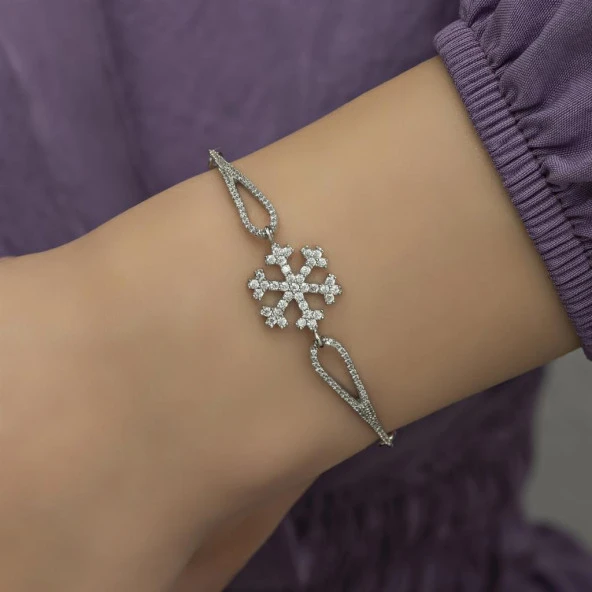 Zirkon Taşlı Kar Tanesi Gümüş Bayan Bileklik - 9
