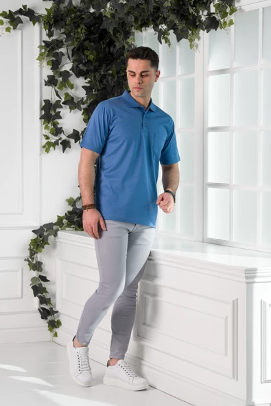 WOOLEN WORLD KLASİK KALIP POLO YAKA CEPLİ MERSERİZE ERKEK T-SHİRT - Resim 2