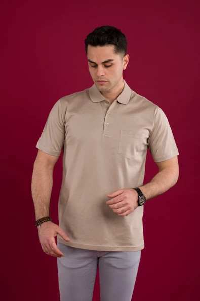 WOOLEN WORLD KLASİK KALIP POLO YAKA CEPLİ MERSERİZE ERKEK T-SHİRT - Resim 9