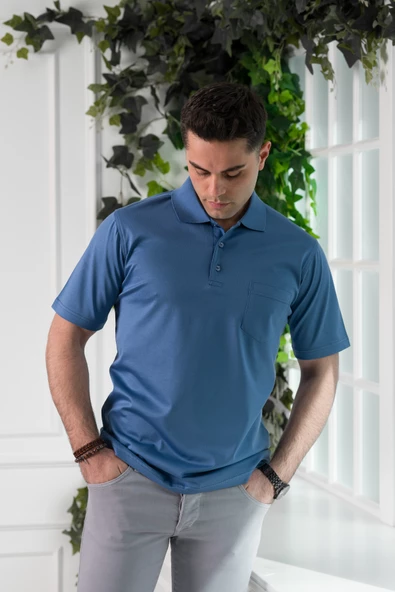 WOOLEN WORLD KLASİK KALIP POLO YAKA CEPLİ MERSERİZE ERKEK T-SHİRT - Resim 4