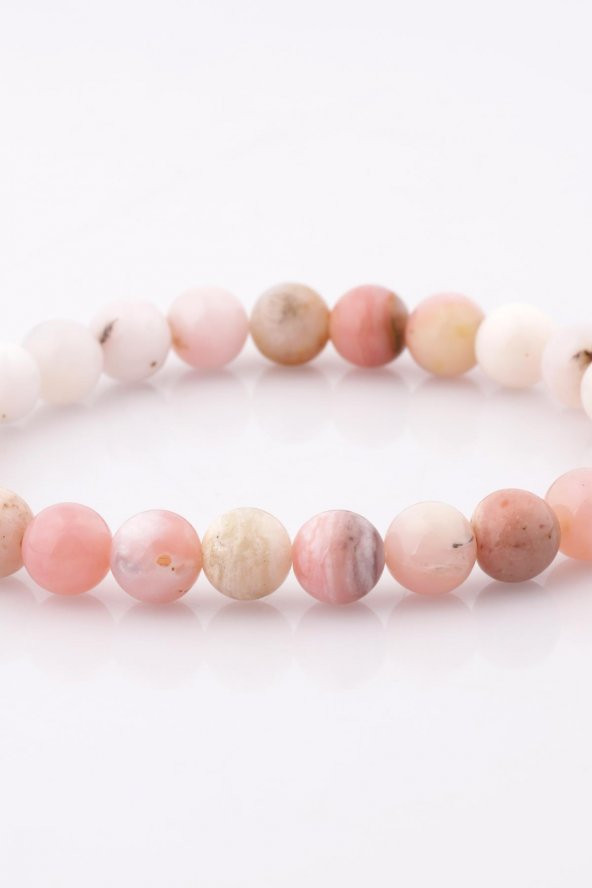 Pembe Opal Doğal Taş Bileklik 8 mm Küre Kesim - Resim 2