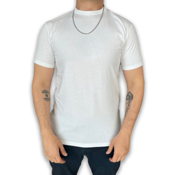 Erkek Beyaz Basic Sıfır Yaka Oversize Casual Tshirt