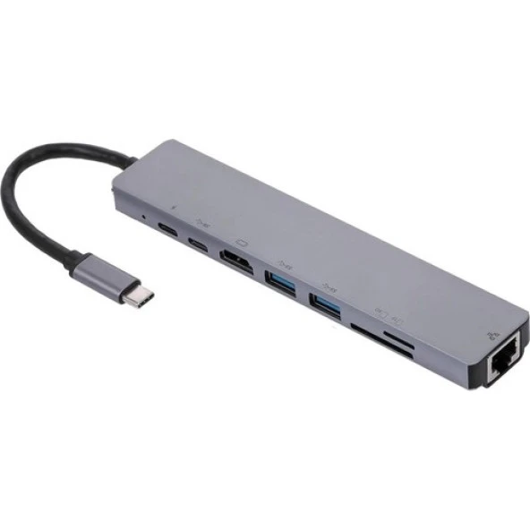 8 İN1 TYPE C 4K-HDMİ USB SD-MİCROSD RJ45 ÇEVİRİCİ