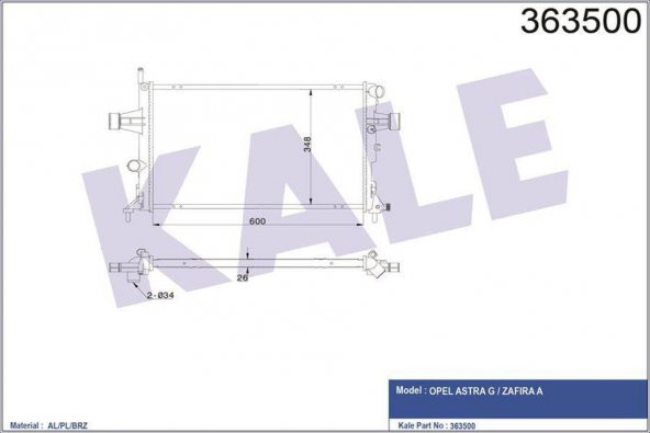 KALE 363500-SU RADYATÖRÜ ASTRA G-ZAFIRA A AL/PL/BRZ 600x348x26