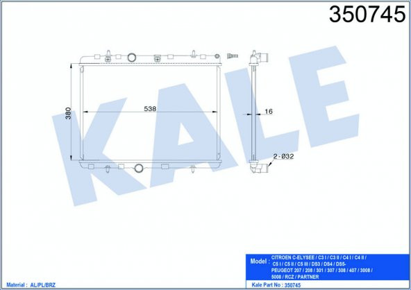 KALE 350745-SU RADYATÖRÜ C-ELYSEE-C3-C4-C5 I-P207-P208-P301-P307-P308-P407-P3008-P5008-RCZ 0