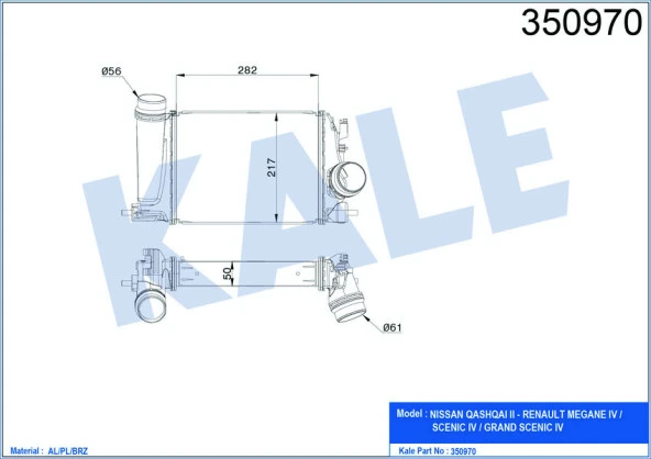 KALE TURBO RADYATÖRÜ INTERCOOLER MEGANE IV GRANDTOUR 1.2 Tce 16 NISSAN QASHQAI 1.2 DI