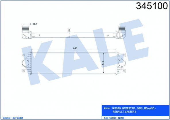 KALE 345100-TURBO RADYATÖRÜ INTERCOOLER MASTER II-III-MOVANO 2.5DCI AL/PL/BRZ 738x175.3x40