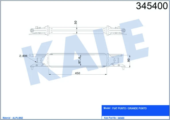 KALE TURBO RADYATÖRÜ INTERCOOLER GRANDE PUNTO-MITO 1.3 AL-PL-BRZ 450x97x52