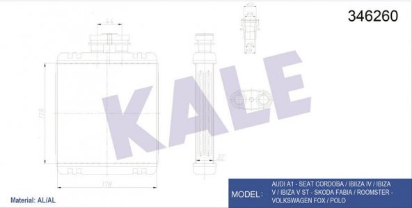 KALE 346260-KALORİFER RADYATÖRÜ POLO-IBIZA IV-FABIA-CORDOBA-1.2 12V-1.4 16V1.6 16V-1.4TDI-1.