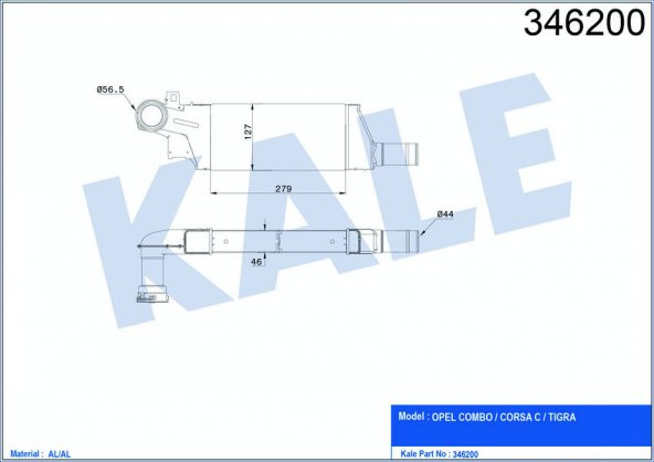 KALE 346200-TURBO RADYATÖRÜ INTERCOOLER COMBO-CORSA C-TIGRA AL/PL/BRZ 279x127x46