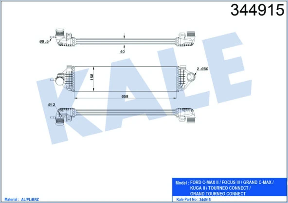 KALE TURBO RADYATÖRÜ INTERCOOLER CMAX II 10 FOCUS 3 13 KUGA II 13 TRANSİT CONNECT 1